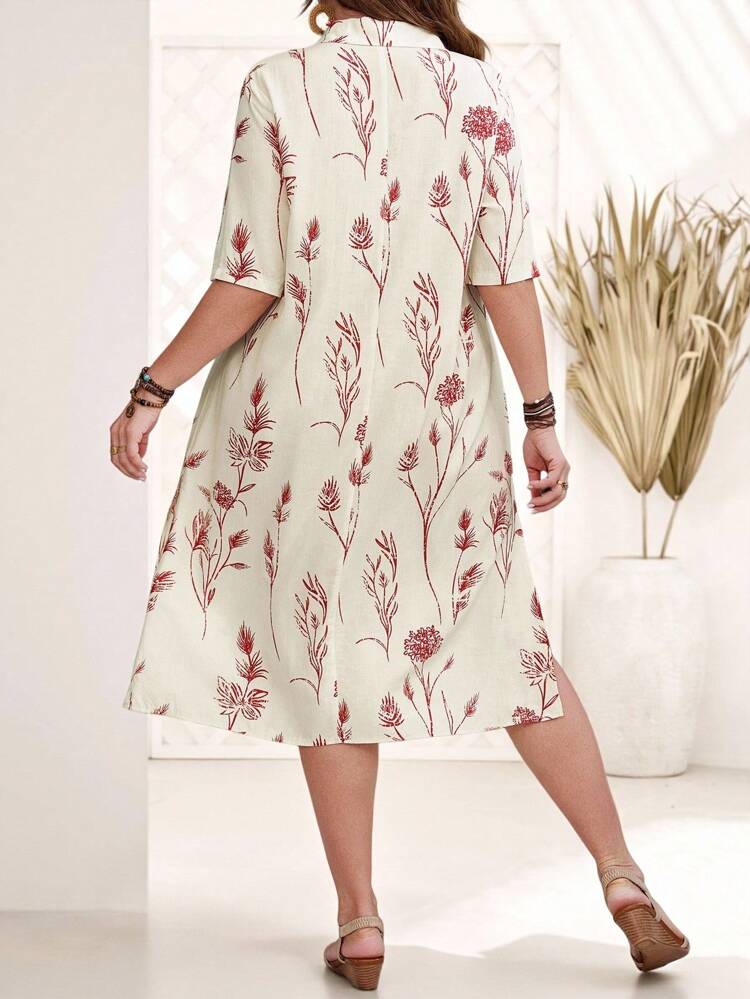 Plus Size Floral Print Casual Vacation Dress,Fall Dresses For Women , Women's Fall Clothes, Suitable For Autumn & Winter Chic Dress