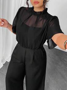 Auvina 大码女式优雅度假夏季通勤连体衣 - 黑色 - 查看 3