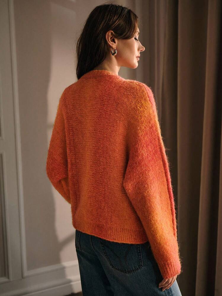 ELEGANT OVERSIZED OMBRE CREW NECK SWEATER, AUTUMN/WINTER