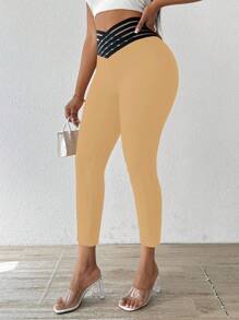 SHEIN Clasi Women's Waist Mesh Patchwork Skinny Fashion Pants - Apricot - View 7