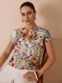 Shutterstock Glamance Women's Floral Allover Print V-Neck Casual Top Floral Tops For Women Summer Shirts Woman Women Blouses For Summer Flower Top Business Casual Elegant - Grey - View 5