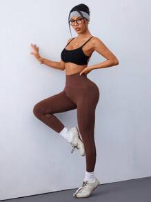 Gameset SHEIN Sport Women's Ripped Patchwork Yoga Tennis Sports Leggings - Brown - View 3
