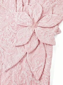 Ellevyn 女士花卉提花泡泡袖优雅长裙，带 3D 花朵装饰 - 粉色 - 查看 3