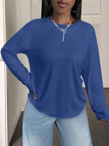 SHEIN BamGlam Einfarbiges, lässiges, bequemes und vielseitiges Langarm-T-Shirt für Frauen