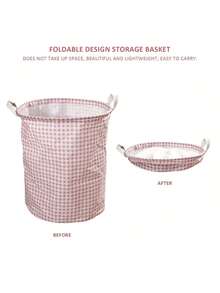 SHEIN 1个日式粉色格子洗衣篮 - 可折叠洗衣桶，加厚防水内衬，易于清洁，适合存放脏衣服/毛绒玩具/杂物，节省空间，方便收纳，打造整洁温馨的家 - 小户型公寓收纳首选，母亲节礼物，送给妈妈的礼物，毛绒玩具收纳，3D打印动物，青少年房间装饰，泰迪熊。 - 彩色 - 查看 6