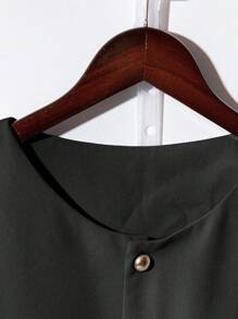 Franclia 时尚高端女士圆领短袖纽扣衬衫 - 黑色 - 查看 5