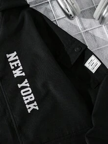 PAVTROS Áo khoác có mũ trùm đầu in họa tiết thường ngày dành cho bé trai tuổi teen, mùa thu - màu đen - Xem 4