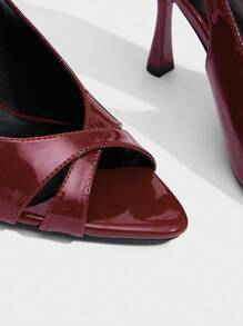 CUCCOO SZL Women's Fashion Burgundy Pointed Toe Ankle Strap Stiletto High Heel Sandals, Suitable For Commute, Date, Party, Holiday, Wedding