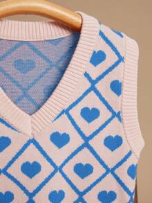 PrepCrw Young Girl Heart Pattern V-Neck Casual Loose Knitted Vest Autumn Winter Clothes For Women - Multicolor - View 6