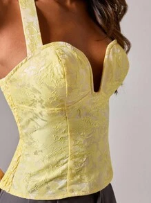 COSMINA Áo cánh cổ yếm Jacquard thanh lịch dành cho nữ - Màu vàng - Xem 7