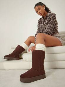 Solezae Women's Slip-On Faux Fur Lining Flatform Faux Suede Winter Boots - Chocolate Brown - View 1