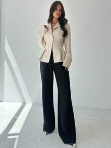 Firerie Women's Casual Linen Waisted Long Sleeve Lapel Collar Thin Blazer Jacket, Apricot In Fall/Winter