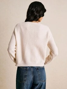 Poéselle 全新休闲宽松复古简约设计女式针织开衫 - 杏色 - 查看 8