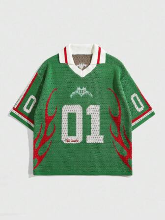 Prep Camiseta de punto de manga corta con ajuste holgado y contraste de color para hombre