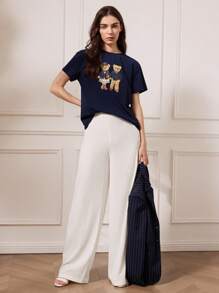 Briarwyn Elegant Off-White Women Pants For Autumn,Single-Breasted Button-Down Side Opening Woven Straight Leg,Business Casual Office Work,Old Money Clothes - Apricot - View 5