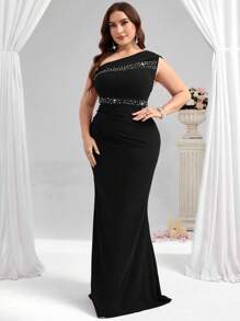 Coutiva Vestido de noche formal de talla grande (muy adornado) - Negro - Ver 3