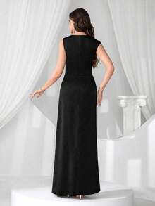 Coutiva 奢华亮片拼布礼服，高端优雅派对礼服，精致淑女 - 黑色 - 查看 2