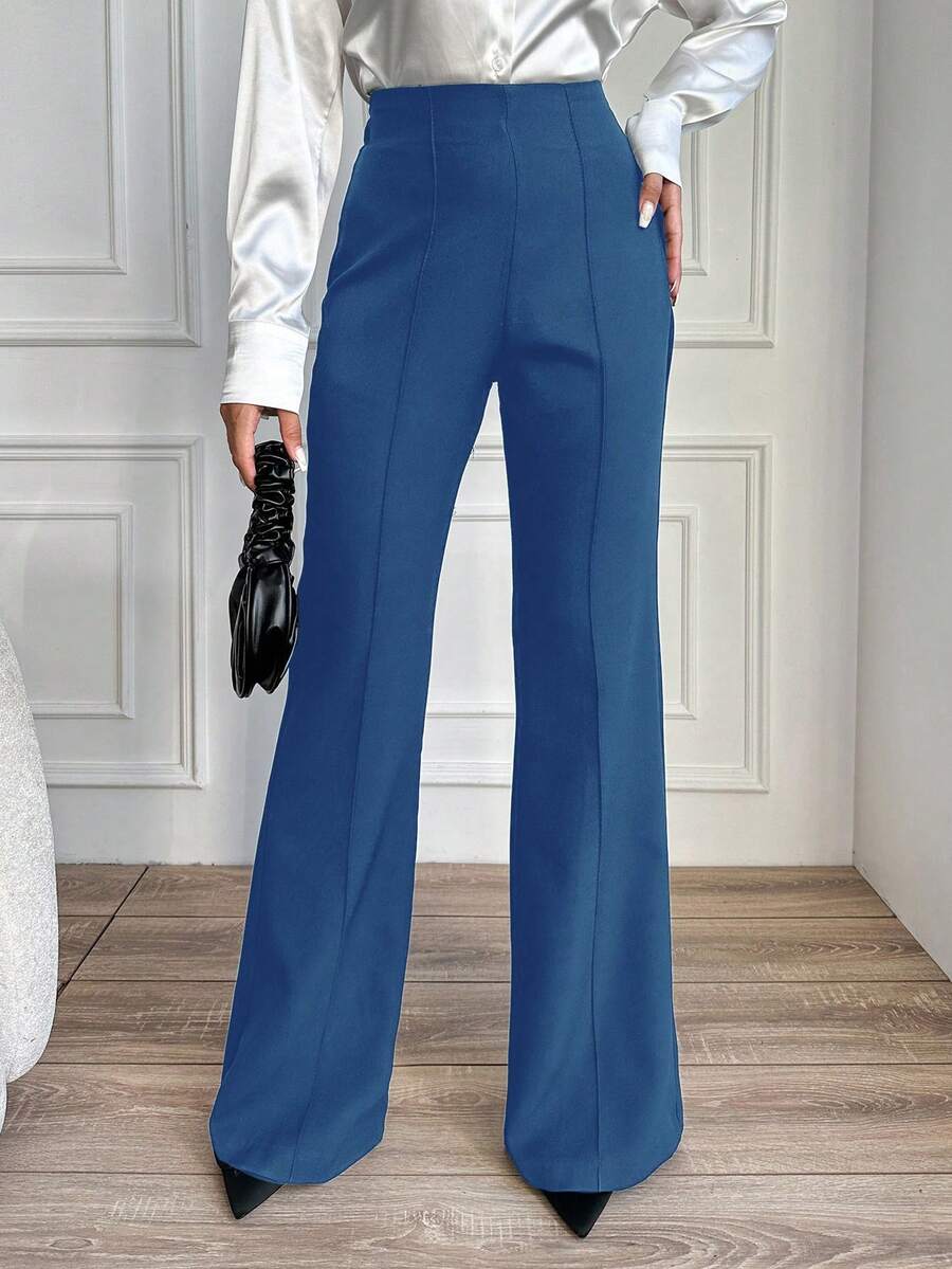 EURMUSE Women's Solid Color Toothpick Design Elegant Flare Pants - Dusty Blue - View 1