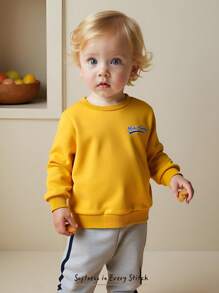 Cozy Pixies Bộ 2 món/Bộ áo nỉ dài tay cổ tròn in chữ hoạt hình cho bé trai kèm quần cạp chun co giãn màu tương phản - Nhiều màu - Xem 3