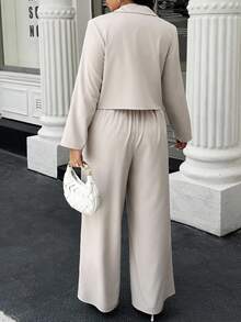 Easura Ensemble 2 pièces grande taille, veste et pantalon décontracté de couleur unie