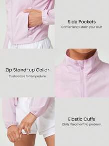 GLOWMODE 4-Way Stretch Zippered Stand Collar Track Jacket With Zippered Pockets Tennis Golf - Pink - View 2
