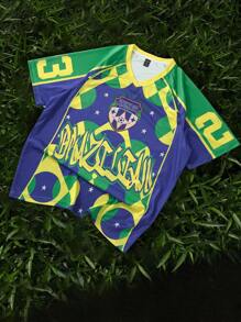 ROMWE MEN Prep Unisex Amerikanischer Street-Style Farbblock Kurzarm T-Shirt - Grün - Übersicht 4