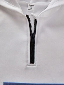 SHEIN Casuvi Kids 2 件套男童工装口袋拼布撞色连帽卫衣和休闲裤套装，2025 年儿童返校装和运动装