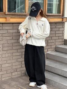 Dazy Kids 青少年/青年女孩宽松休闲图案刺绣运动衫，秋季 - 杏色 - 查看 6