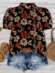 EMERY ROSE Plus Size Floral Print Shirt For Casual Summer Fall Chic Blouses For Women