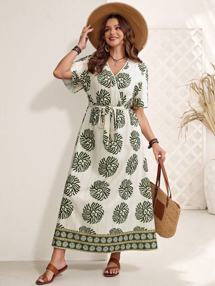 Plus Size Allover Print Long Dress For Summer Vacation,Fall Clothes Plus Size,Teacher Outfits Plus Size,Going Out Outfits,Flowy Dress Boho Maxi Dress Vacation Dress Boho Summer Dress Women Summer Dress
