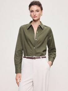 BizChic Áo sơ mi dài tay cài cúc phía trước, ve áo, màu xanh bạc hà mới, kiểu dáng xuân/hè, đa năng cho công sở, thường ngày, phối đồ, thanh lịch khi đi làm, phong cách retro thập niên 90, phù hợp cho Giáng sinh, Năm mới, Ngày Valentine, tiệc tùng, đi biển, lễ tốt nghiệp, lễ hội, đám cưới, hẹn hò, biểu diễn, ăn trưa, sân bay. - xanh quân đội - Xem 5