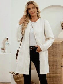 EMERY ROSE Veste longue décontractée à manches longues et fermeture éclair pour femmes, cardigan long blanc, cardigan long, cardigan duster, veste blanche pour femmes, cardigan, vêtements d'hiver pour femmes, veste d'hiver, manteau d'hiver, manteau d'hiver pour femmes, vêtements d'automne pour femmes