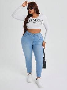 Slaydiva Jeans De Mezclilla Elásticos De Talla Grande Con Efecto Lavado - Lavado ligero - Ver 3