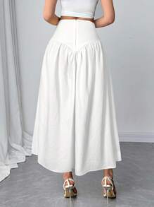 Firerie 新款休闲百搭轻薄仿亚麻喇叭裙，夏日度假波西米亚风优雅休闲裙 - 白色 - 查看 2