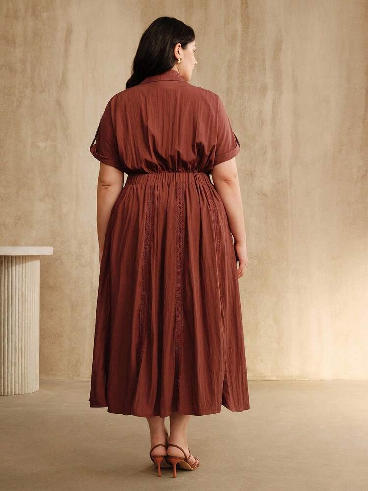 Plus Size Women's Floral Splice Batwing Sleeve Tie Waist V-Neck Maxi Dress, Vacation Style