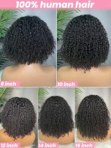 Afro Kinky Curly 4x4 Lace Closure Wig Braziliaanse Remy Human Hair Transparante Lace Closure Wigs Natuurlijke Haarlijn Afro Curly Korte Bob Human Hair Wig 180% Dichtheid 8-16 Inch