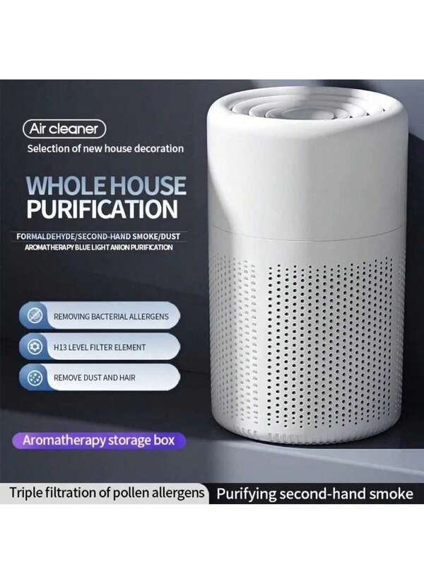 SHEIN 1 Piece USB HEPA Air Purifier With Aromatherapy, Triple Pollen Allergy Filter, Smoke/Dust/Odor Removal, Great For Smokers, Pets, Classrooms, Offices, Dormitories, No Batteries Required