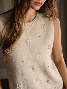 MOTF PREMIUM 仿珍珠针织上衣 针织套头衫 秋冬 - 杏色 - 查看 4