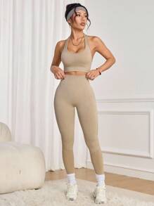 Slayform Slayform 4PCS Women's Solid Color Camisole And Leggings Sports Suit - Multicolor - View 2