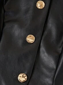 Ellevyn 女士秋季西装 PU 皮革黑色机车夹克背心 女士机场装 女士教师装 商务休闲女装皮革上衣 商务休闲派对女装 旧款秋季女装上衣带衬里黑色 PU 秋季衬衫夹克 金属纽扣衬衫 商务休闲女装 商务职业女性 冬季夹克 返校女装教师装 - 黑色 - 查看 3