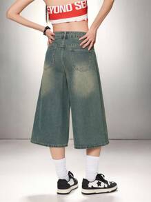 SHEIN ICON Women's Casual Loose Denim Wide-Leg 7/8 Length Jeans, Blue, Western Wear Women