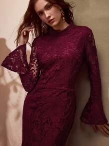 MOTF PREMIUM ELEGANT STAND COLLAR BIAS CUT DRESS - Burgundy - View 6