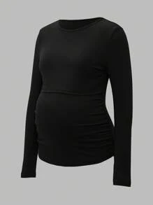 Modmama 孕妇圆领长袖哺乳上衣 - 黑色 - 查看 7