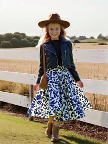 SHEIN 青少年女孩时尚度假休闲针织无领无袖上衣和碎花印花裙两件套 - 彩色 - 查看 5