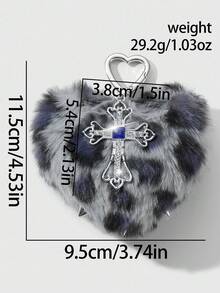 ROMWE Kawaii 1 chiếc Y2K Retro Chic Punk Lông thú giả cao cấp màu xám in hình động vật đinh tán 3D hình trái tim pha lê rỗng chữ thập tự làm móc khóa túi xách, thích hợp cho phụ nữ, trang phục hàng ngày, quà tặng ngày lễ - Xám - Xem 5