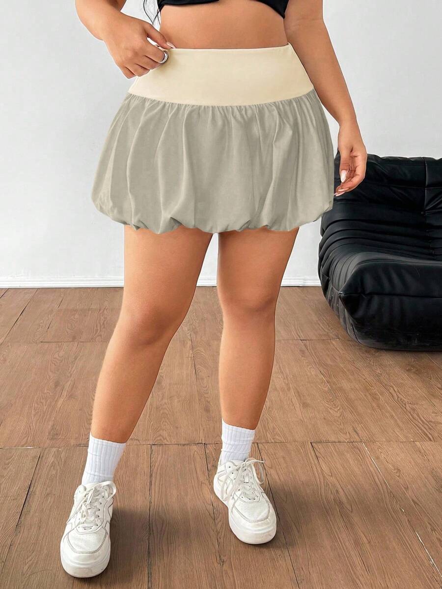 SHEIN EZwear 大码迷人优雅甜美优雅时尚喇叭裙 - 杏色 - 查看 1