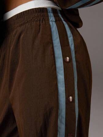 Athîral Women's Elastic Waist Side Striped Wide Leg Loose Casual Pants Brown Pants Women Wide Leg Pants Snap Pants Track Pants Brown Track Pants