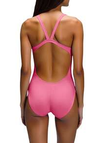 Nike 1 bộ đồ bơi liền thân hở lưng màu trơn cho nữ - Hồng - Xem 2