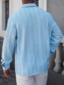 Manfinity Homme Men's Casual Solid Color Long Sleeve Button-Up Shirt, Versatile For Daily Wear Powder Blue Shirt Baby Blue - Blue - View 3