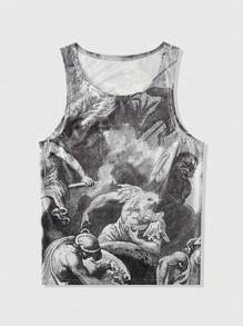ROMWE MEN Street Life Men's Caveman Print Loose Fit Casual Sleeveless Tank Top, 2000s Style